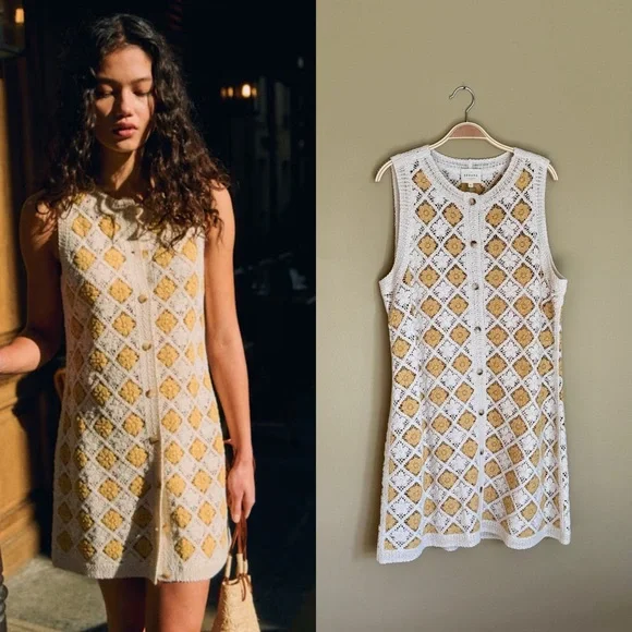Sezane Marie Cotton Crochet Shift Dress - Picture 1 of 6